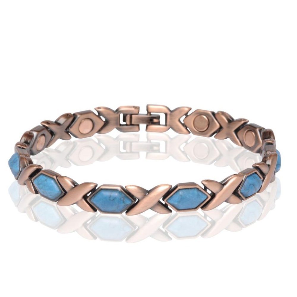 Turquoise Copper Magnetic Link Bracelet Arthritis Pain Relieve Energy Bracelet - Picture 1 of 1